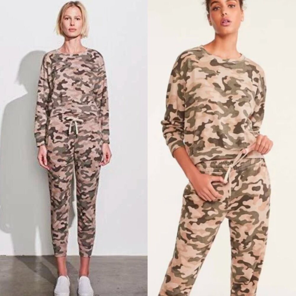 ☀️ SUNDRY Camo Green Beige Tan Sweatpant Joggers Tapered Casual Small 1 Crop